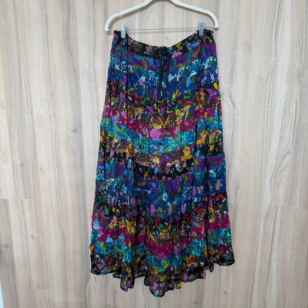Vintage Patchwork Maxi Skirt One Size Multicolor Floral Boho Hippie Festival